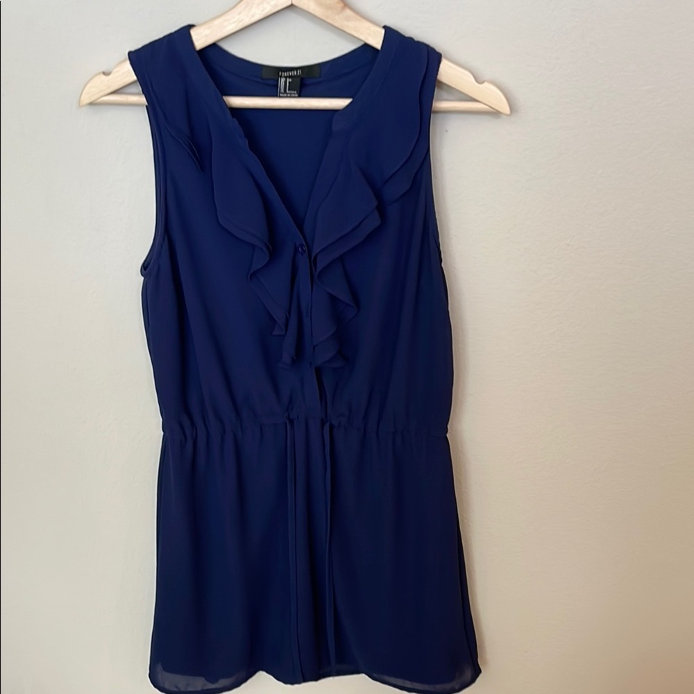 Forever 21 Blue Sleeveless Ruffled Dress